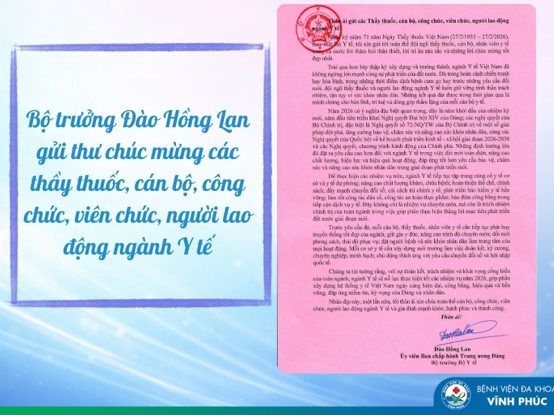 Bộ trưởng Đào Hồng Lan gửi thư chúc mừng các thầy thuốc, cán bộ, công chức, viên chức, người lao động ngành Y tế